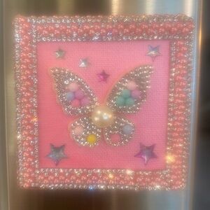 Handmade Beaded Butterfly Mini Canva Fridge Magnet 
3”x3”